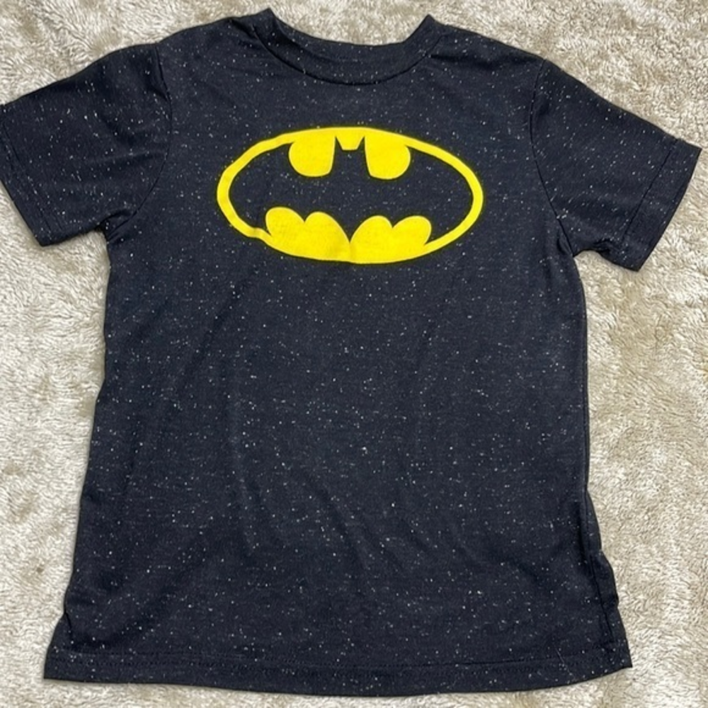 Kids Batman Logo T Shirt Black Speckled Graphic Short Sleeve‎ Top Size S